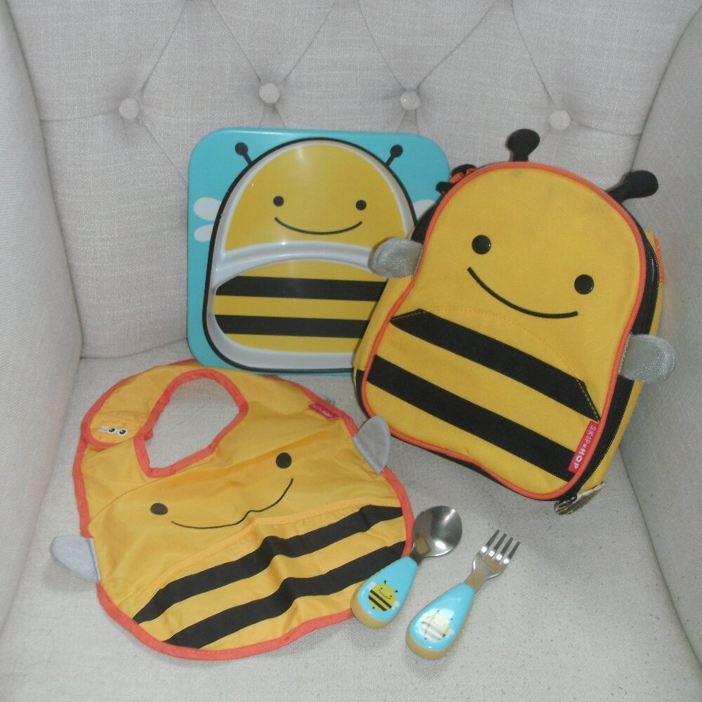 ~ Adorable ~ SKIP HOP ~ Bubble Bee SET ~ Lunch bag ~ Plate ~ Fork ~ Spoon~ Bib ~